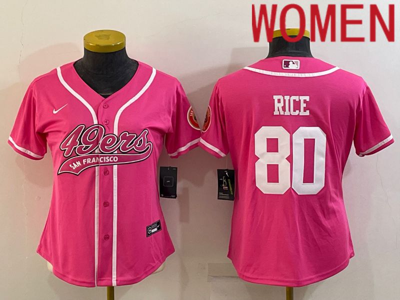 Women San Francisco 49ers 80 Rice Pink 2022 Nike Co branded NFL Jerseys